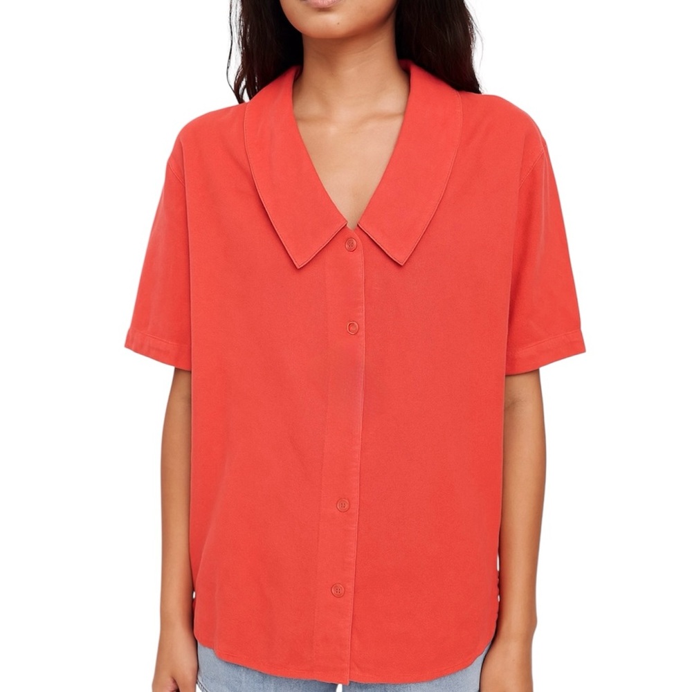 Tianello Short Sleeve Button Down Sz Medium Red Orange